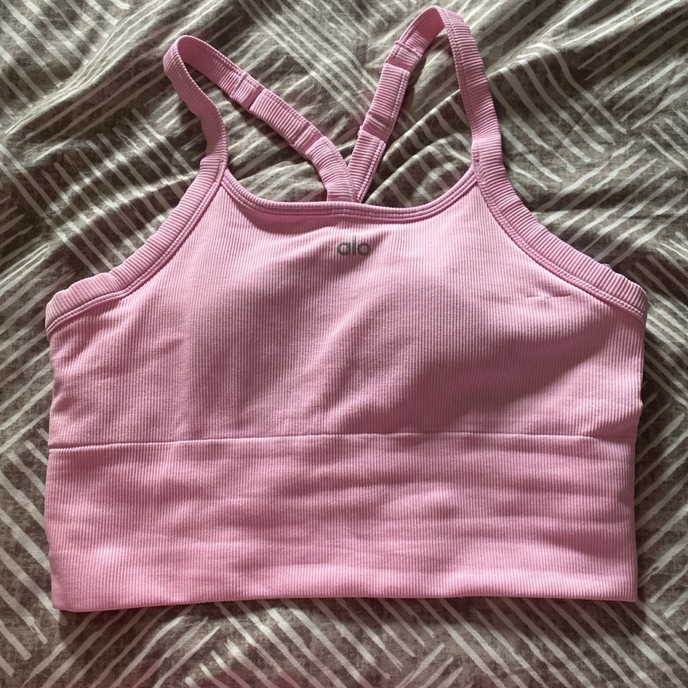 ALO Yoga Light Pink Ribbed Sports Bra